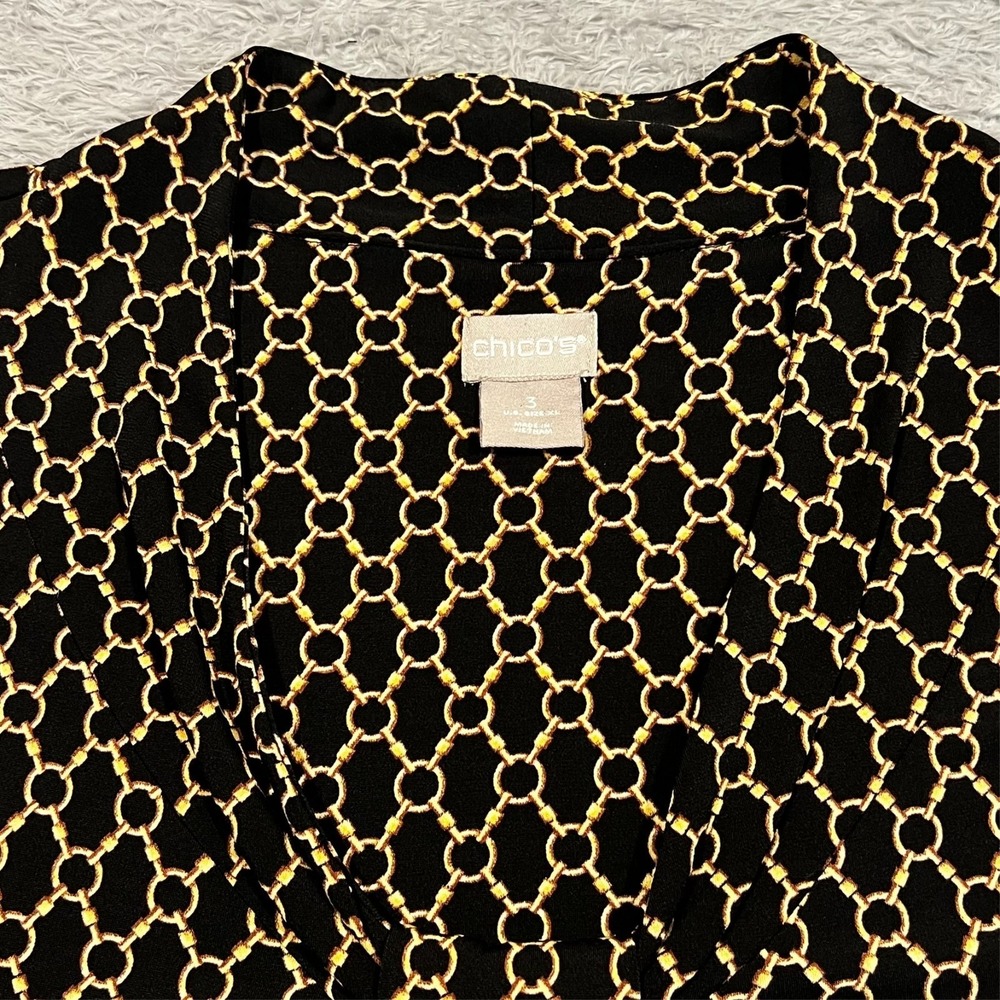 Chico's Sleeveless Blouse Top Black Gold Geometric V-Neck Career Women's 3 US XL - Picture 2 of 9